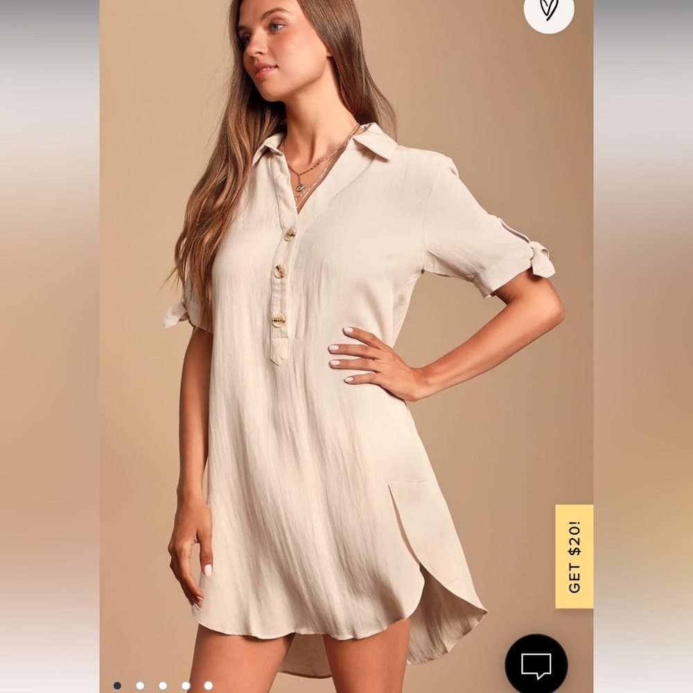 Countryside Beige Tie-Sleeve Shirt Dress